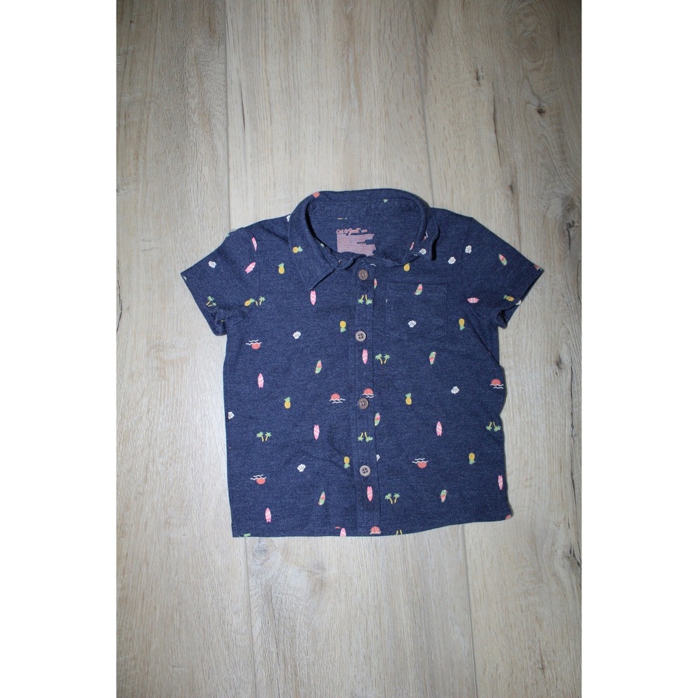 Cat & Jack Baby Boy Navy Tropical Print Short Sleeve Button Down Shirt 18M